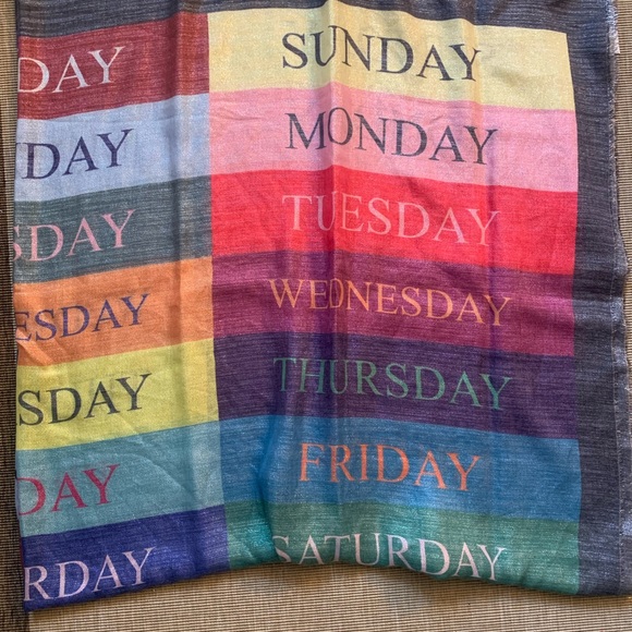 Multicolour large scarf with weekdays script - Picture 1 of 6